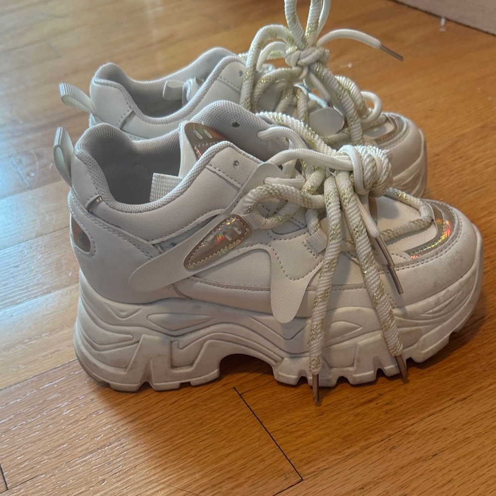 Chunky White Sneakers with Holographic Accents